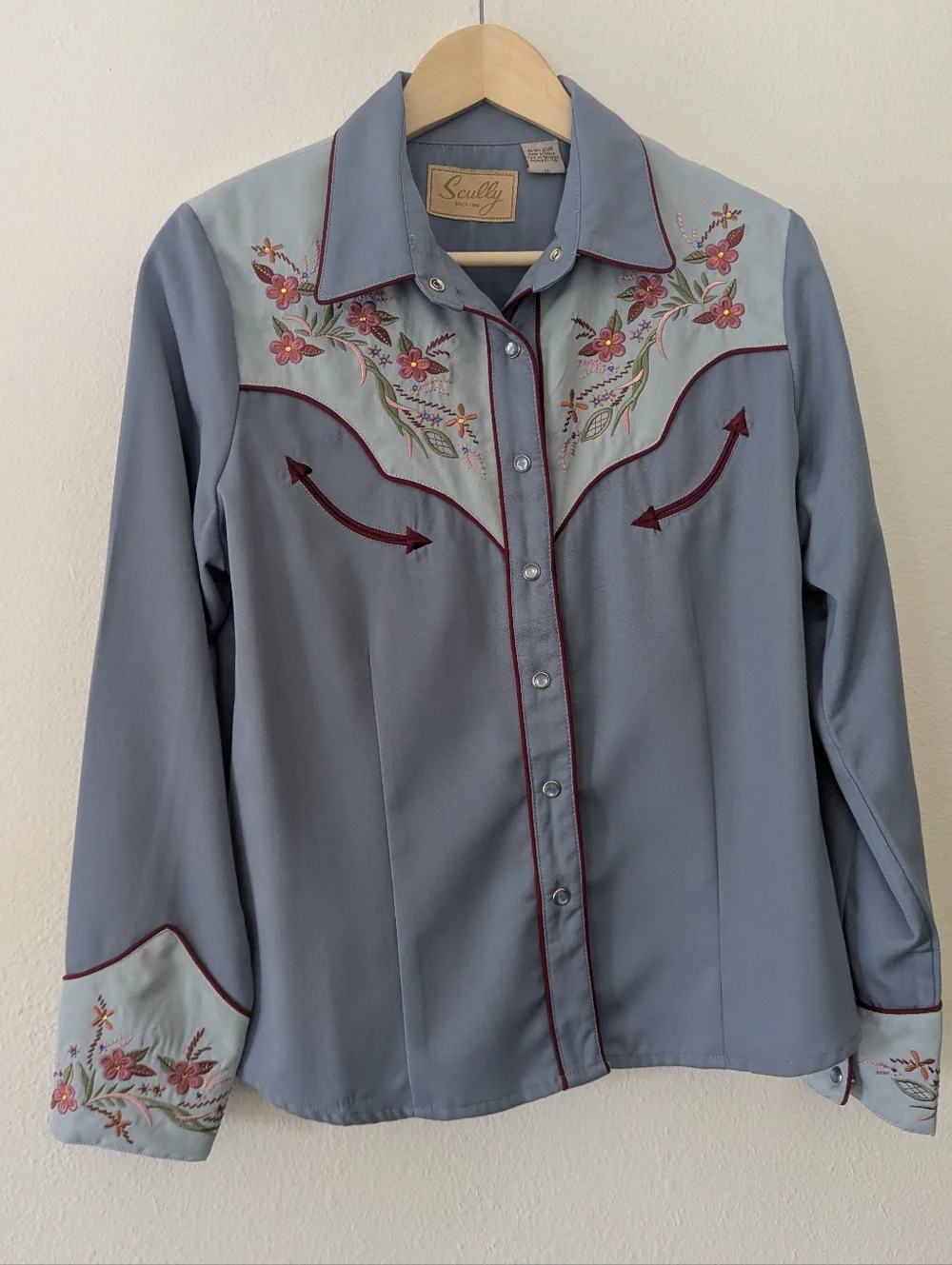 Scully Powder Blue Western Shirt with Floral Embroidery - Picture 1 of 7